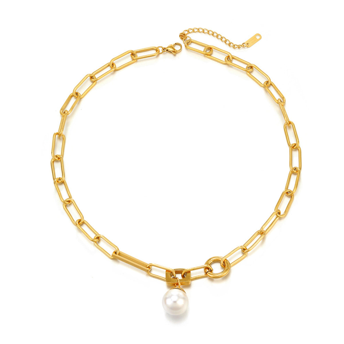 Pearl and 18K Gold-Plated Chain Pendant Necklace, gold pendant necklace for women, everyday style, front view