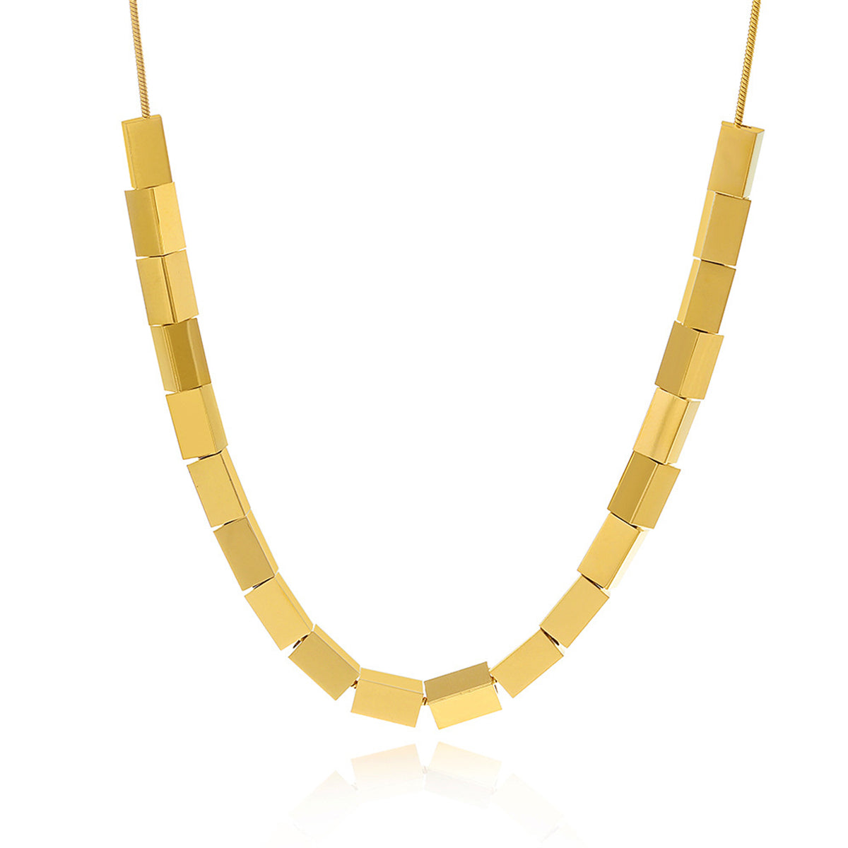 18K Gold-Plated Cuboid Necklace, gold pendant necklace for women, everyday style, front view