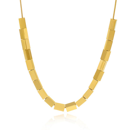 18K Gold-Plated Cuboid Necklace, gold pendant necklace for women, everyday style, front view