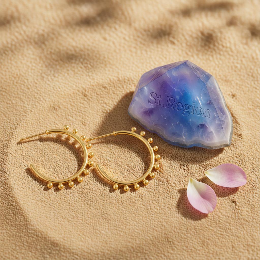 18K Gold-Plated Botanical Huggie Earrings, gold huggie earrings, everyday style, detail close-up