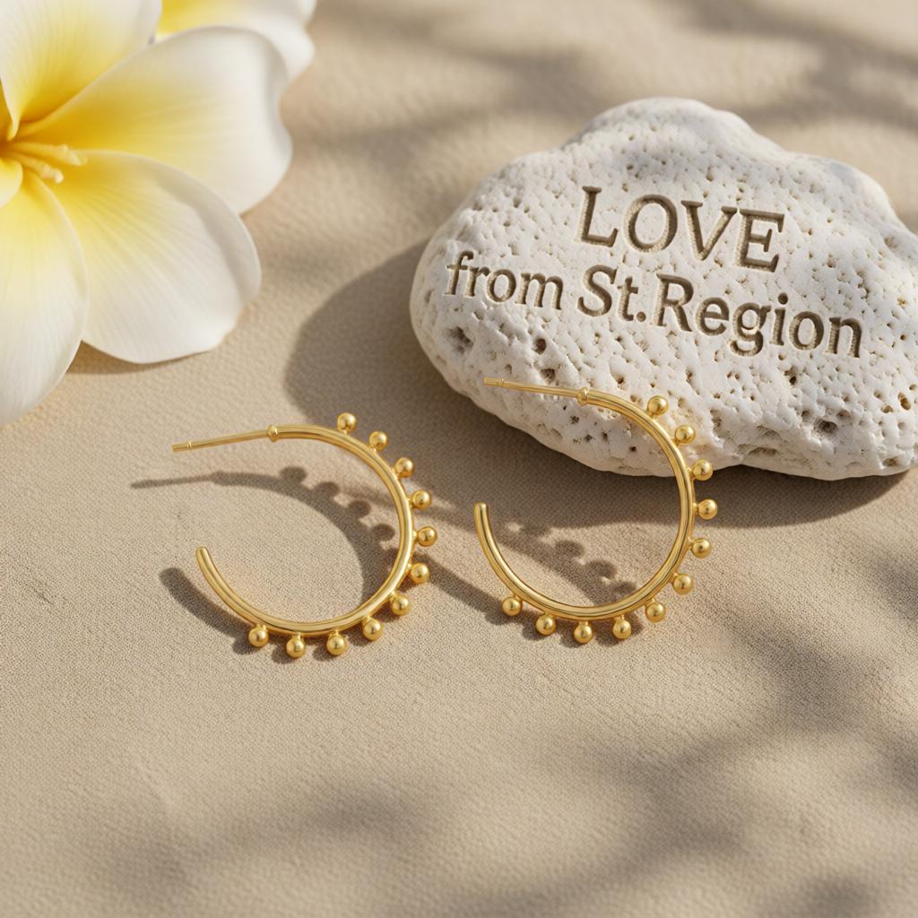 18K Gold-Plated Botanical Huggie Earrings, gold huggie earrings, everyday style, lifestyle look