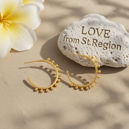 18K Gold-Plated Botanical Huggie Earrings, gold huggie earrings, everyday style, lifestyle look