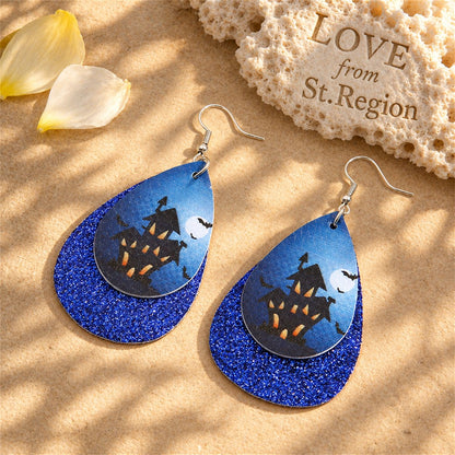 Blue Haunted House Drop Earrings, drop earrings for women, botanical inspired, lifestyle look