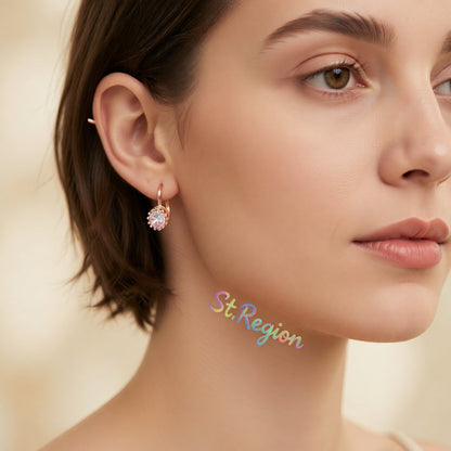 Crystal and 18K Rose Gold-Plated Floral Huggie Earrings, rose gold huggie earrings, elegant gift for her, styled look