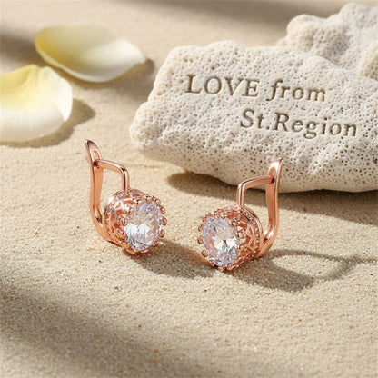 Crystal and 18K Rose Gold-Plated Floral Huggie Earrings, rose gold huggie earrings, elegant gift for her, lifestyle look
