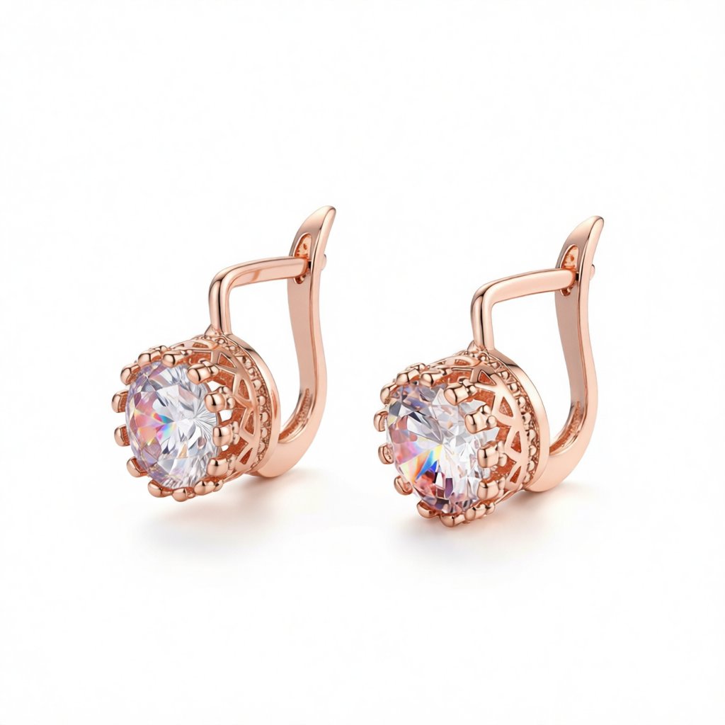 Crystal and 18K Rose Gold-Plated Floral Huggie Earrings, rose gold huggie earrings, elegant gift for her, side view