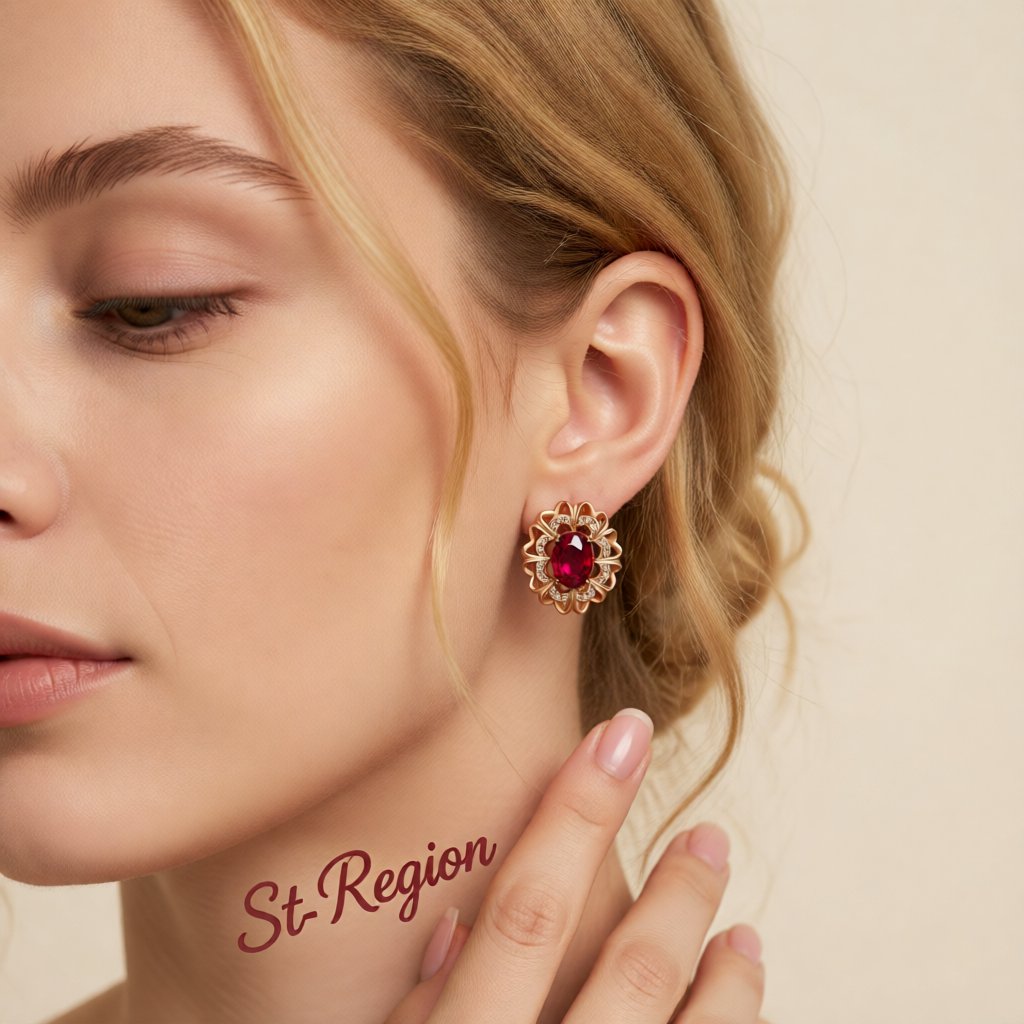 Red Crystal & Cubic Zirconia 18K Rose Gold-Plated Floral Stud Earrings