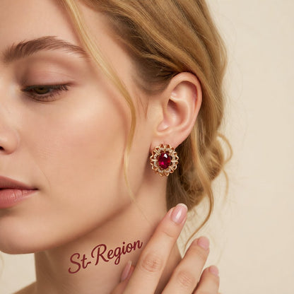 Red Crystal & Cubic Zirconia 18K Rose Gold-Plated Floral Stud Earrings