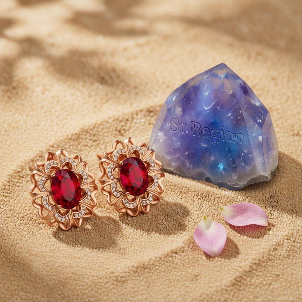 Red Crystal & Cubic Zirconia 18K Rose Gold-Plated Floral Stud Earrings