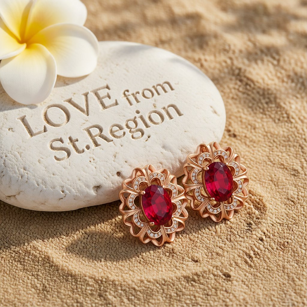 Red Crystal & Cubic Zirconia 18K Rose Gold-Plated Floral Stud Earrings