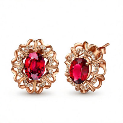 Red Crystal & Cubic Zirconia 18K Rose Gold-Plated Floral Stud Earrings