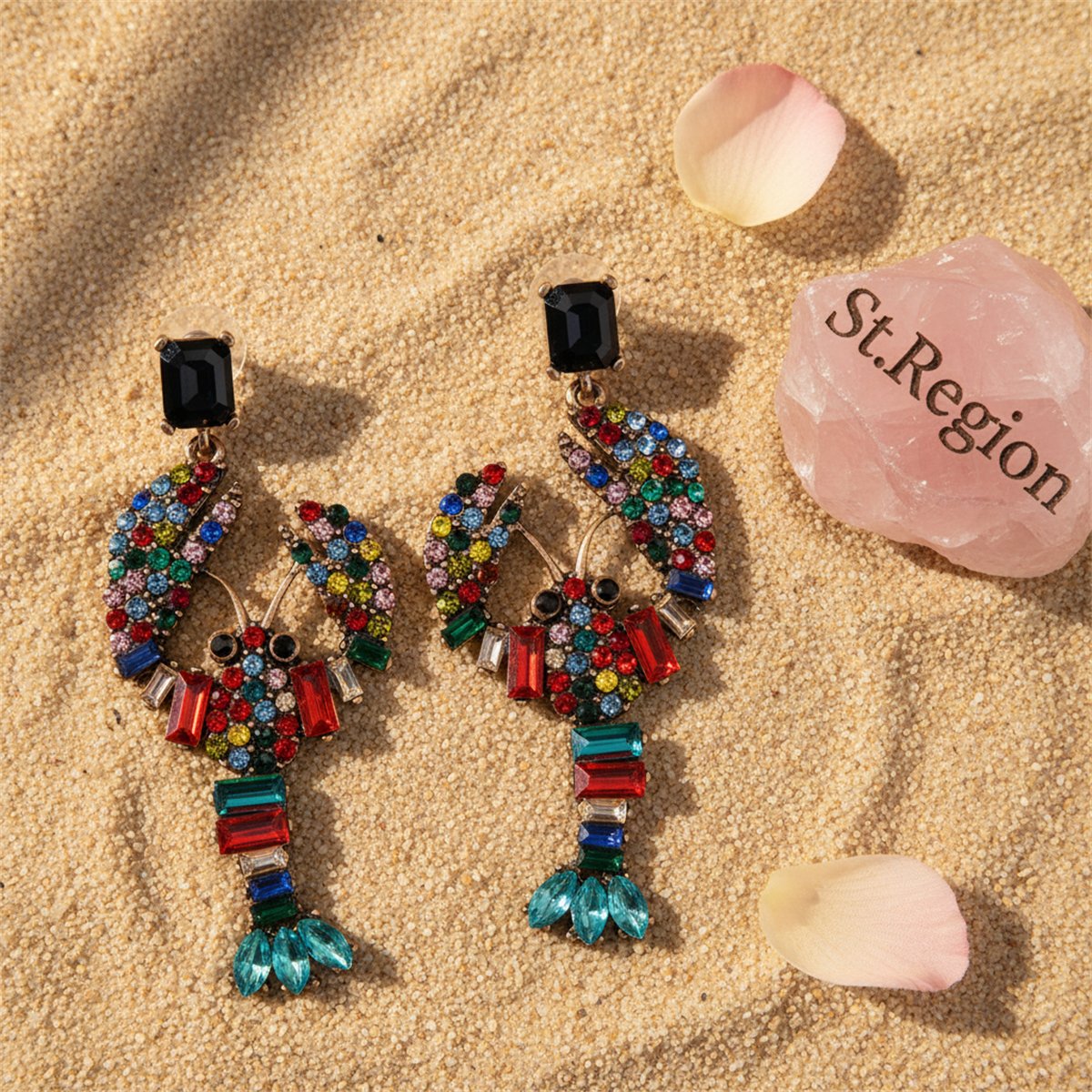 Crystal and Cubic Zirconia Lobster Drop Earrings, drop earrings for women, dainty minimalist design, detail close-up