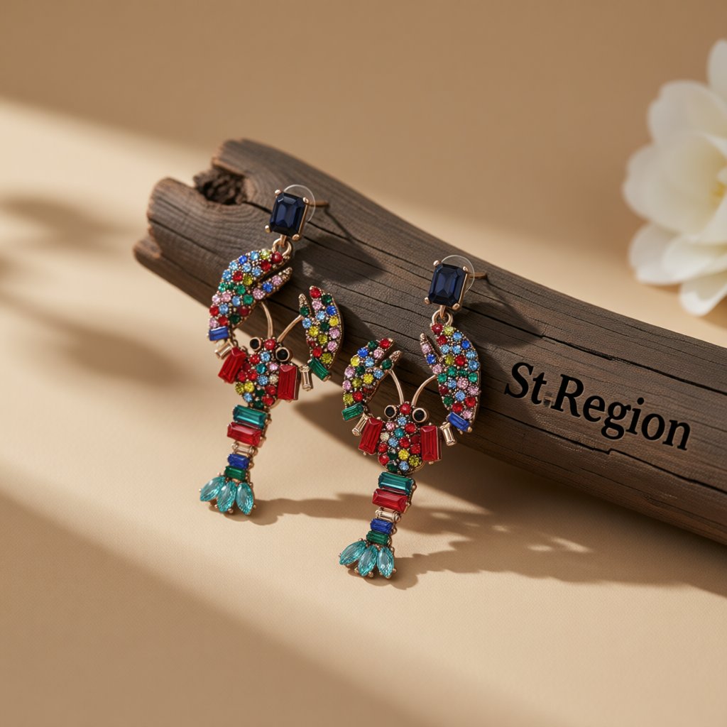 Crystal and Cubic Zirconia Lobster Drop Earrings, drop earrings for women, dainty minimalist design, front view