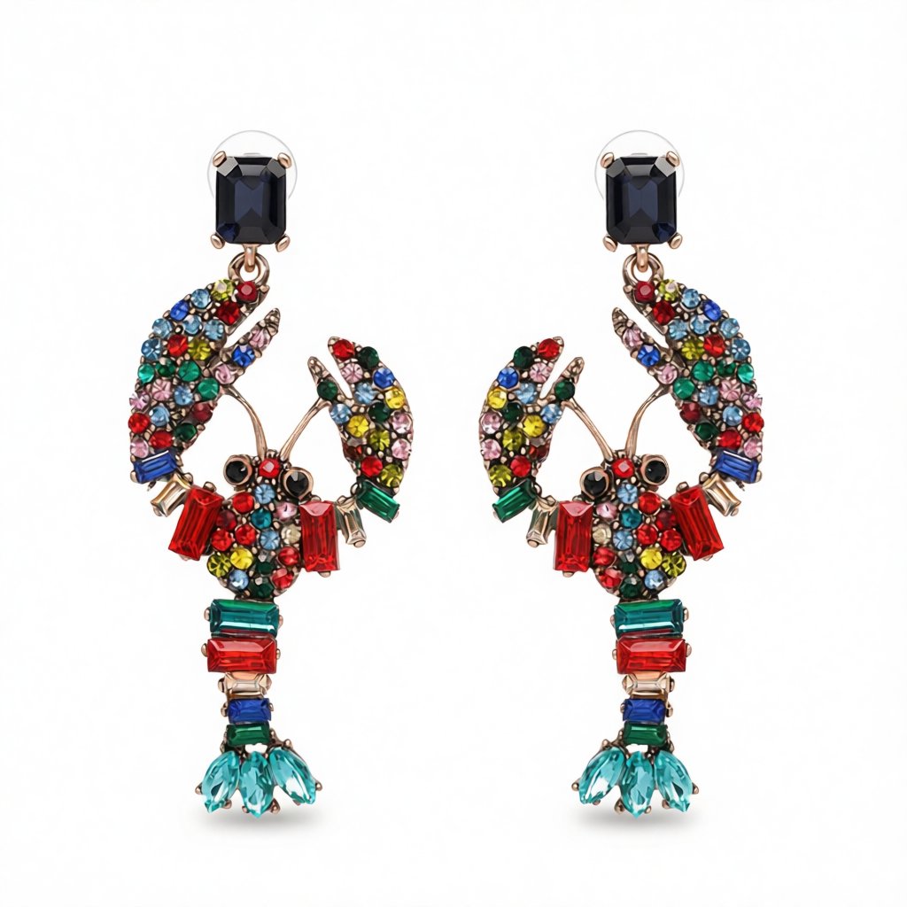 Crystal and Cubic Zirconia Lobster Drop Earrings, drop earrings for women, dainty minimalist design, side view