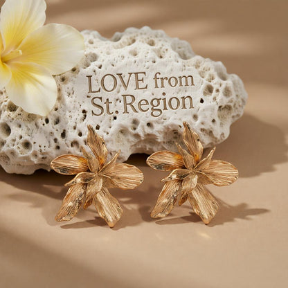 18K Gold-Plated Etched Floral Stud Earrings, cubic zirconia stud earrings for women, vintage-inspired design, lifestyle look
