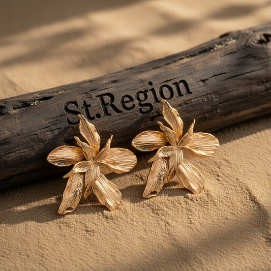 18K Gold-Plated Etched Floral Stud Earrings