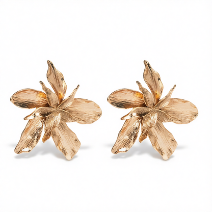18K Gold-Plated Etched Floral Stud Earrings