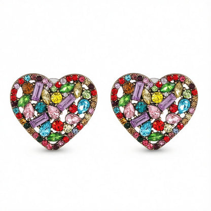 Crystal and Cubic Zirconia Heart Stud Earrings, stud earrings for women, vintage-inspired design, side view