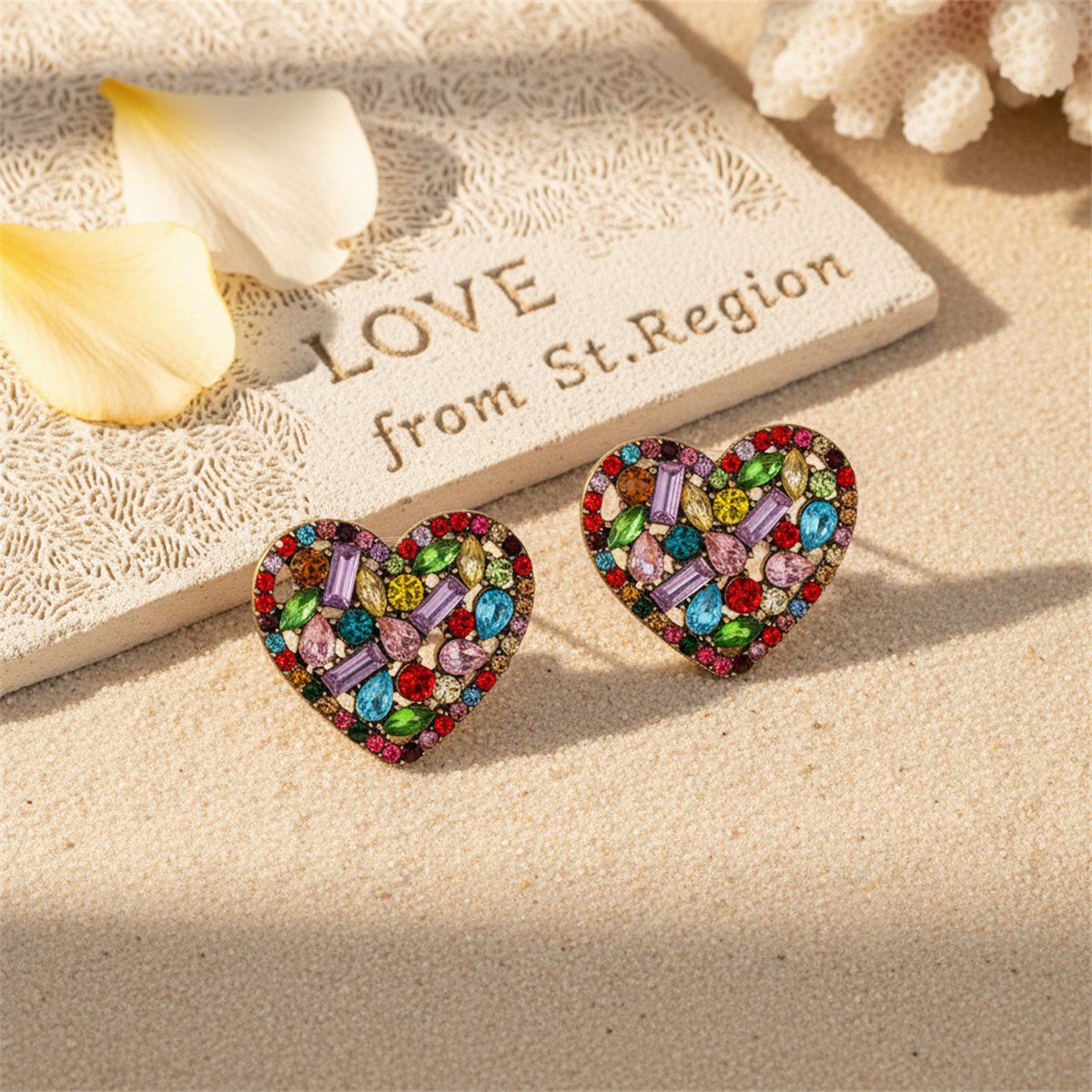 Crystal and Cubic Zirconia Heart Stud Earrings, stud earrings for women, vintage-inspired design, lifestyle look
