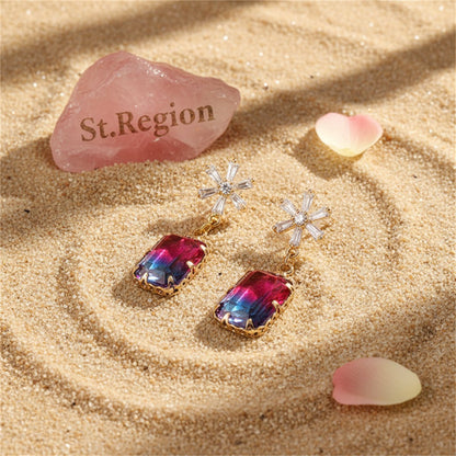 Cubic Zirconia and Blue Crystal Ombré Princess-Cut Drop Earrings, drop earrings for women, detail close-up