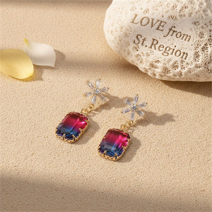 Cubic Zirconia and Blue Crystal Ombré Princess-Cut Drop Earrings, drop earrings for women, botanical inspired, lifestyle look