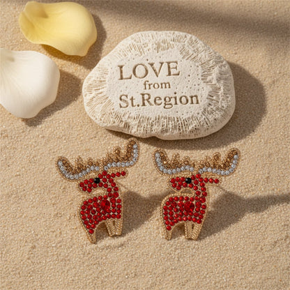 Red Cubic Zirconia and 18K Gold-Plated Reindeer Stud Earrings, cubic zirconia stud earrings for women, lifestyle look