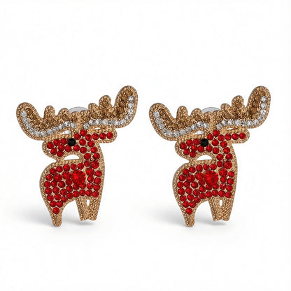 Red Cubic Zirconia and 18K Gold-Plated Reindeer Stud Earrings, cubic zirconia stud earrings for women, side view