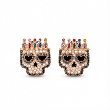 Red Multicolor Crystal and Cubic Zirconia Crowned Skull Stud Earrings, cubic zirconia stud earrings for women, side view