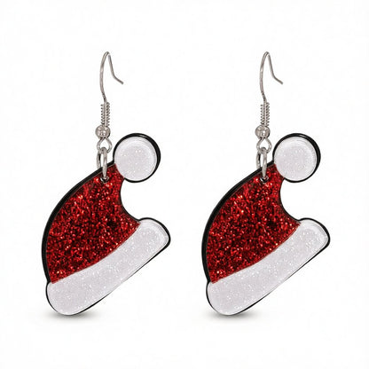 Red and White Glitter Santa Hat Drop Earrings, drop earrings for women, vintage-inspired design, side view