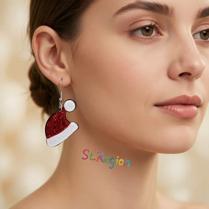 Red and White Glitter Santa Hat Drop Earrings, drop earrings for women, vintage-inspired design, styled look
