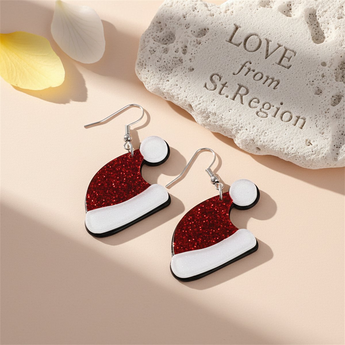 Red and White Glitter Santa Hat Drop Earrings, drop earrings for women, vintage-inspired design, lifestyle look