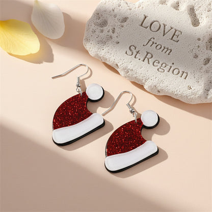 Red and White Glitter Santa Hat Drop Earrings, drop earrings for women, vintage-inspired design, lifestyle look