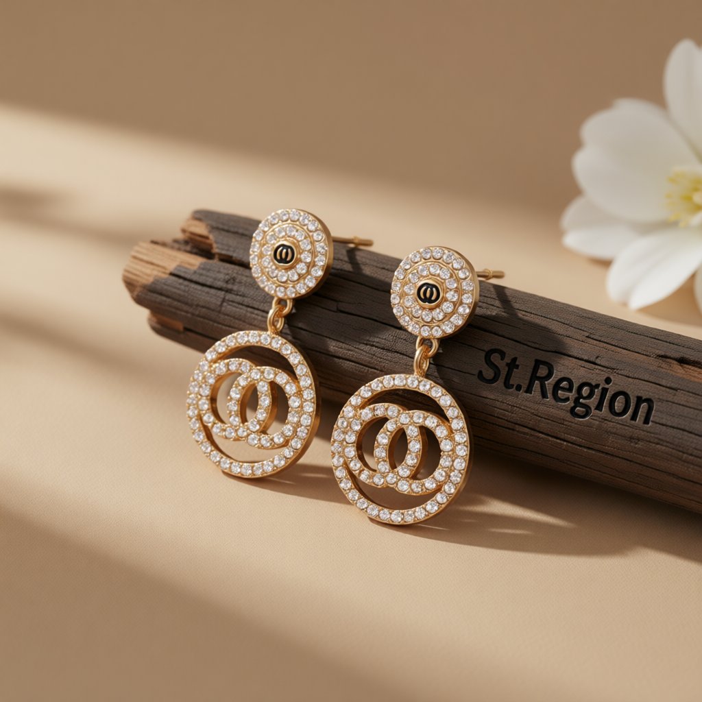 Cubic Zirconia and 18K Gold-Plated Lock Drop Earrings, gold drop earrings for women, elegant gift for her, front view