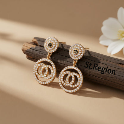 Cubic Zirconia and 18K Gold-Plated Lock Drop Earrings, gold drop earrings for women, elegant gift for her, front view