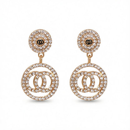 Cubic Zirconia and 18K Gold-Plated Lock Drop Earrings, gold drop earrings for women, elegant gift for her, side view