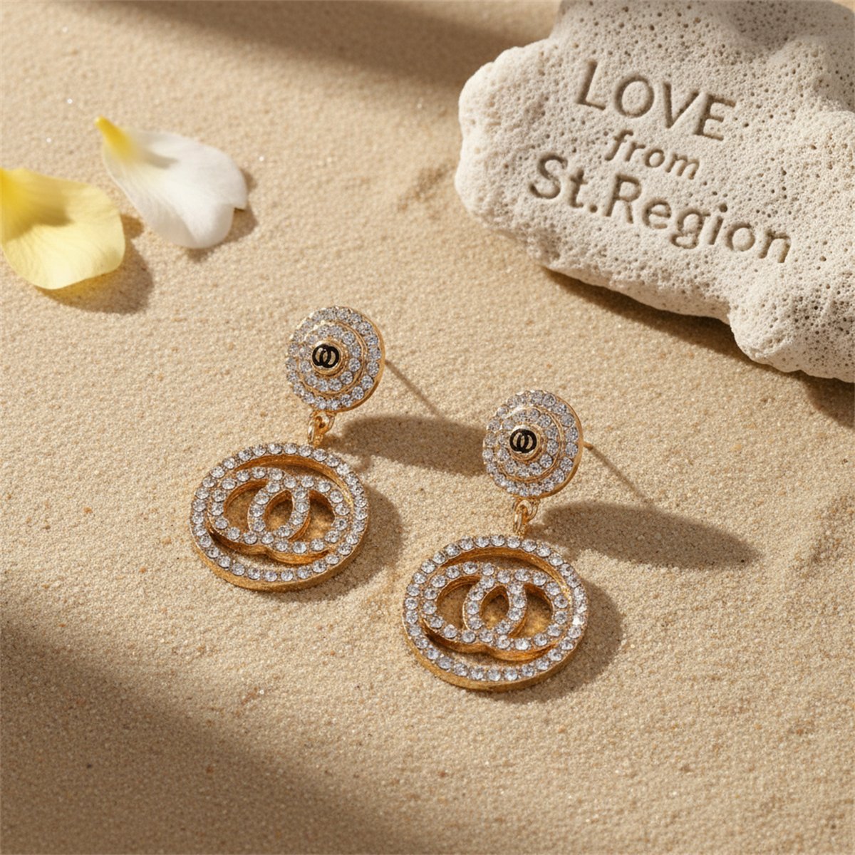 Cubic Zirconia and 18K Gold-Plated Lock Drop Earrings, gold drop earrings for women, elegant gift for her, lifestyle look