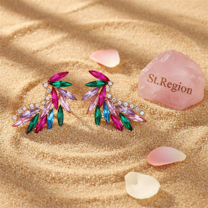 Pink Multicolor Crystal and Cubic Zirconia Wing Stud Earrings, cubic zirconia stud earrings for women, detail close-up