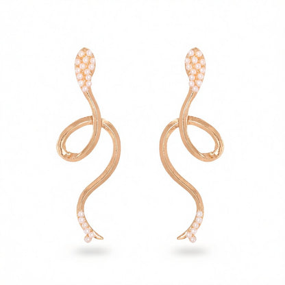 Pearl and 18K Gold-Plated Snake Drop Earrings, gold drop earrings for women, elegant gift for her, side view