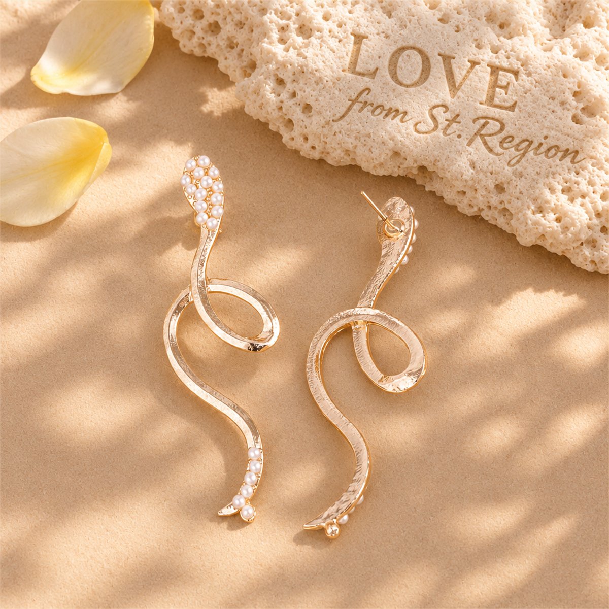 Pearl and 18K Gold-Plated Snake Drop Earrings, gold drop earrings for women, elegant gift for her, lifestyle look