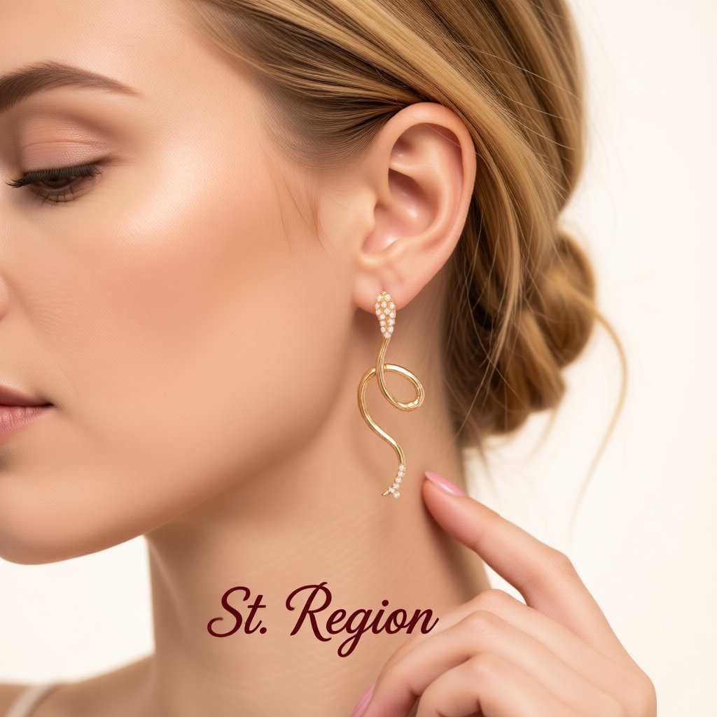 Pearl and 18K Gold-Plated Snake Drop Earrings, gold drop earrings for women, elegant gift for her, styled look