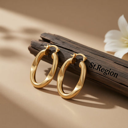 18K Gold-Plated Indented Hoop Earrings, gold hoop earrings for women, dainty minimalist design, front view