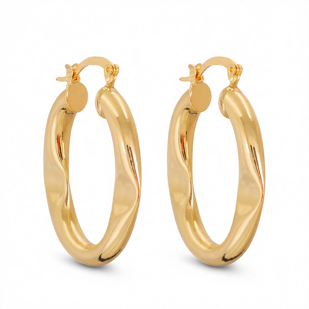 18K Gold-Plated Indented Hoop Earrings, gold hoop earrings for women, dainty minimalist design, side view