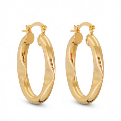 18K Gold-Plated Indented Hoop Earrings, gold hoop earrings for women, dainty minimalist design, side view