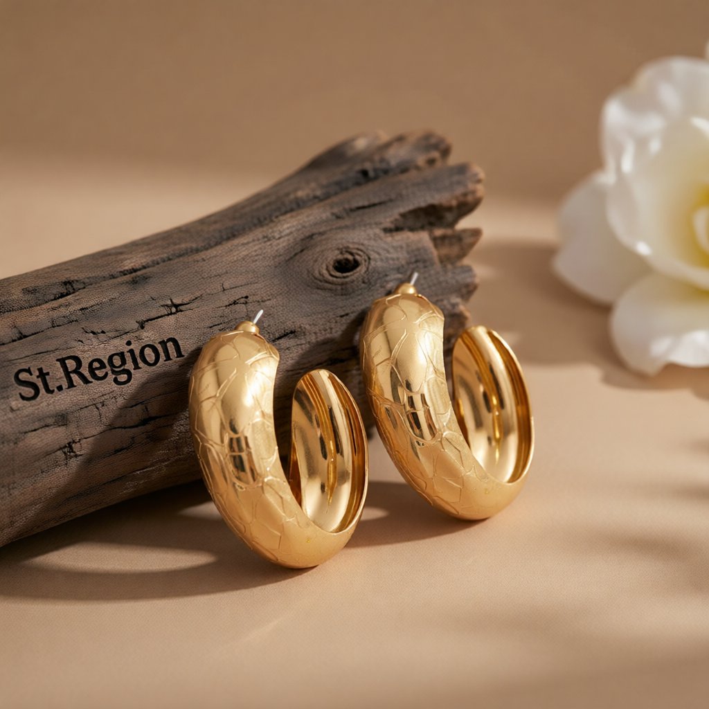 18K Gold-Plated Serpentine Hoop Earrings, gold huggie earrings, elegant gift for her, front view