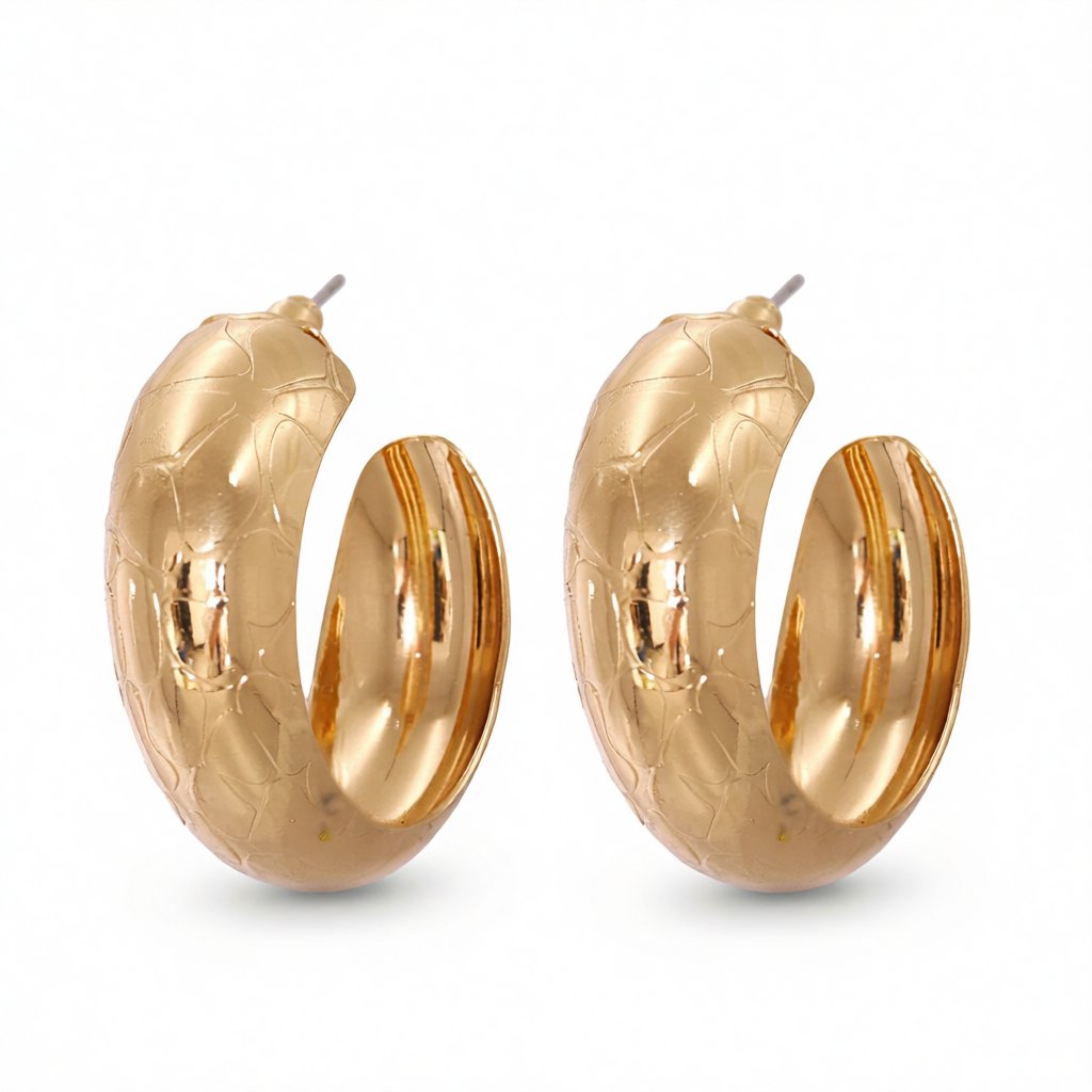 18K Gold-Plated Serpentine Hoop Earrings, gold huggie earrings, elegant gift for her, side view