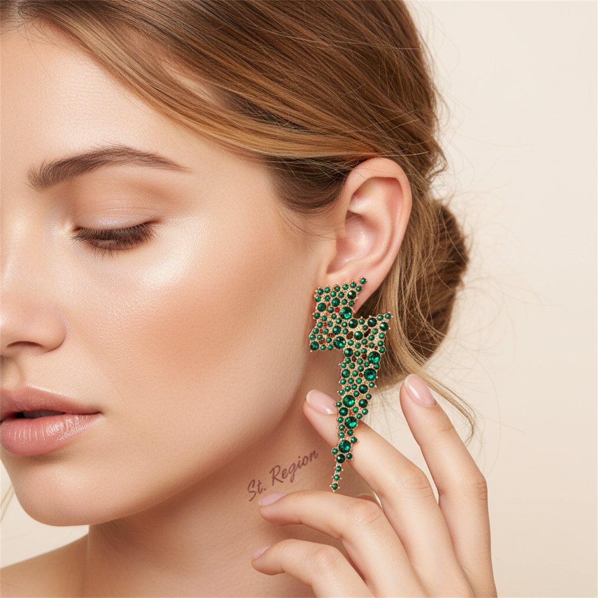 Green Cubic Zirconia and 18K Gold-Plated Lightning Stud Earrings, cubic zirconia stud earrings for women, styled look