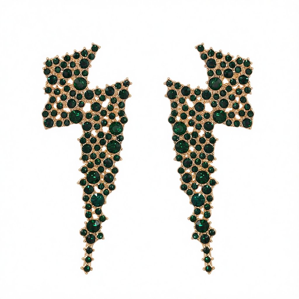 Green Cubic Zirconia and 18K Gold-Plated Lightning Stud Earrings, cubic zirconia stud earrings for women, side view