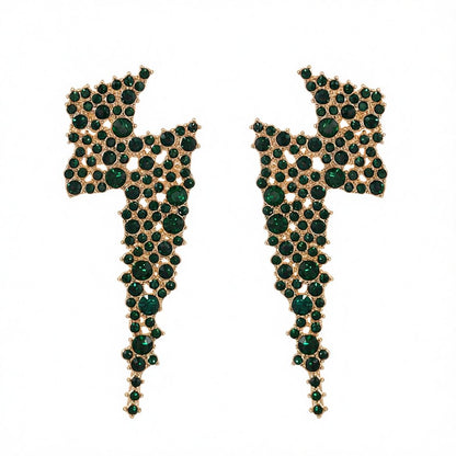 Green Cubic Zirconia and 18K Gold-Plated Lightning Stud Earrings, cubic zirconia stud earrings for women, side view