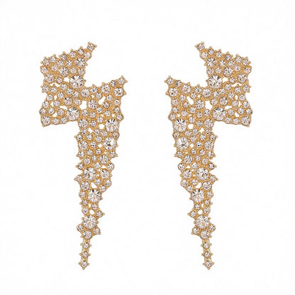 Cubic Zirconia and 18K Gold-Plated Lightning Stud Earrings, gold stud earrings for women, botanical inspired, side view