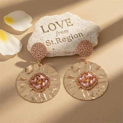 Light Pink Crystal and Cubic Zirconia 18K Gold-Plated Round Drop Earrings, gold drop earrings for women, lifestyle look